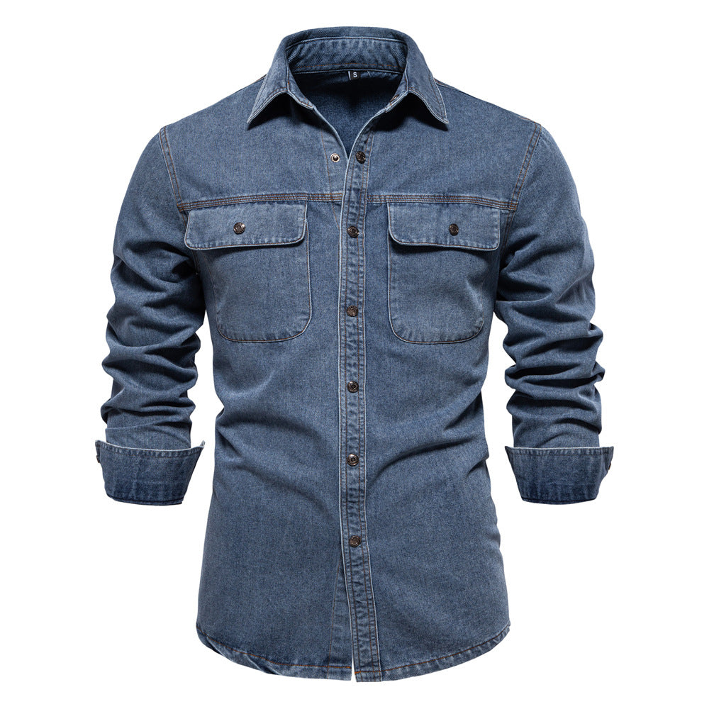 Herren Denim Hemd mit zwei Brusttaschen und modischem Schnitt EB