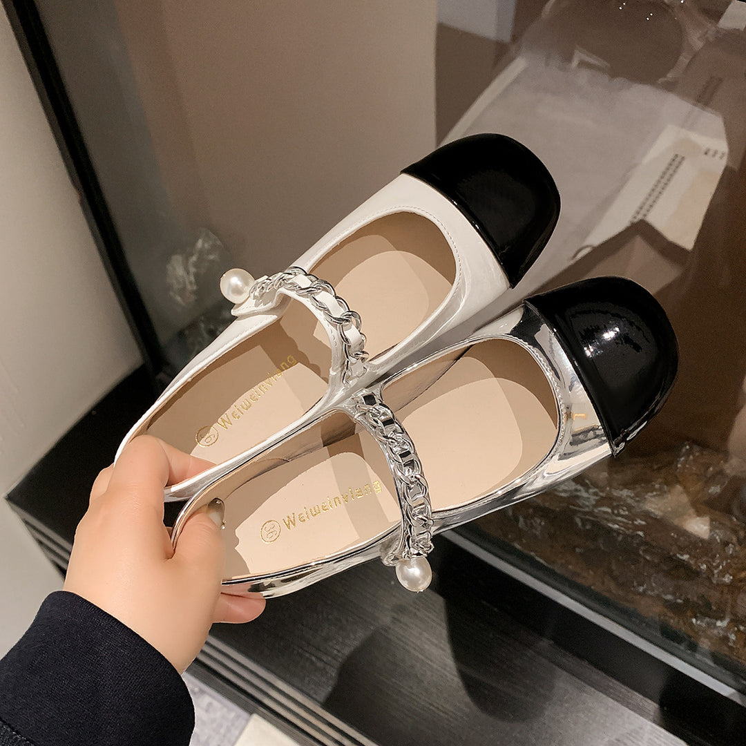 Damen Ballerinas mit modischem Kettenriemen und eleganter Schnalle EB