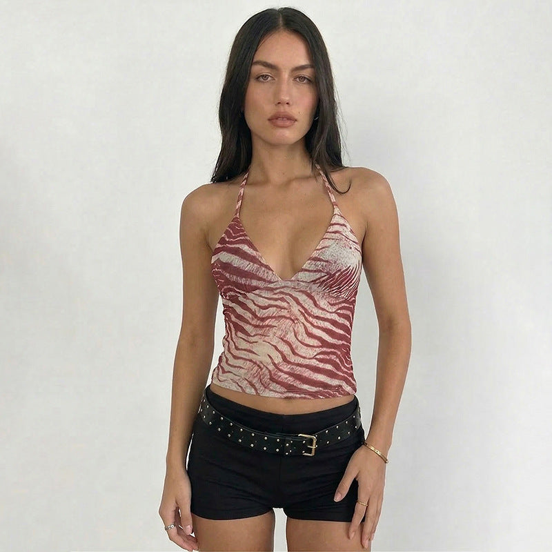 Damen Halter-Top mit exotischem Tiermuster und figurbetontem Schnitt EB