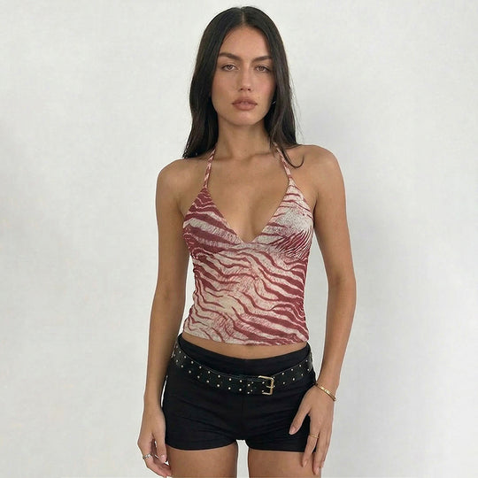 Damen Halter-Top mit exotischem Tiermuster und figurbetontem Schnitt EB