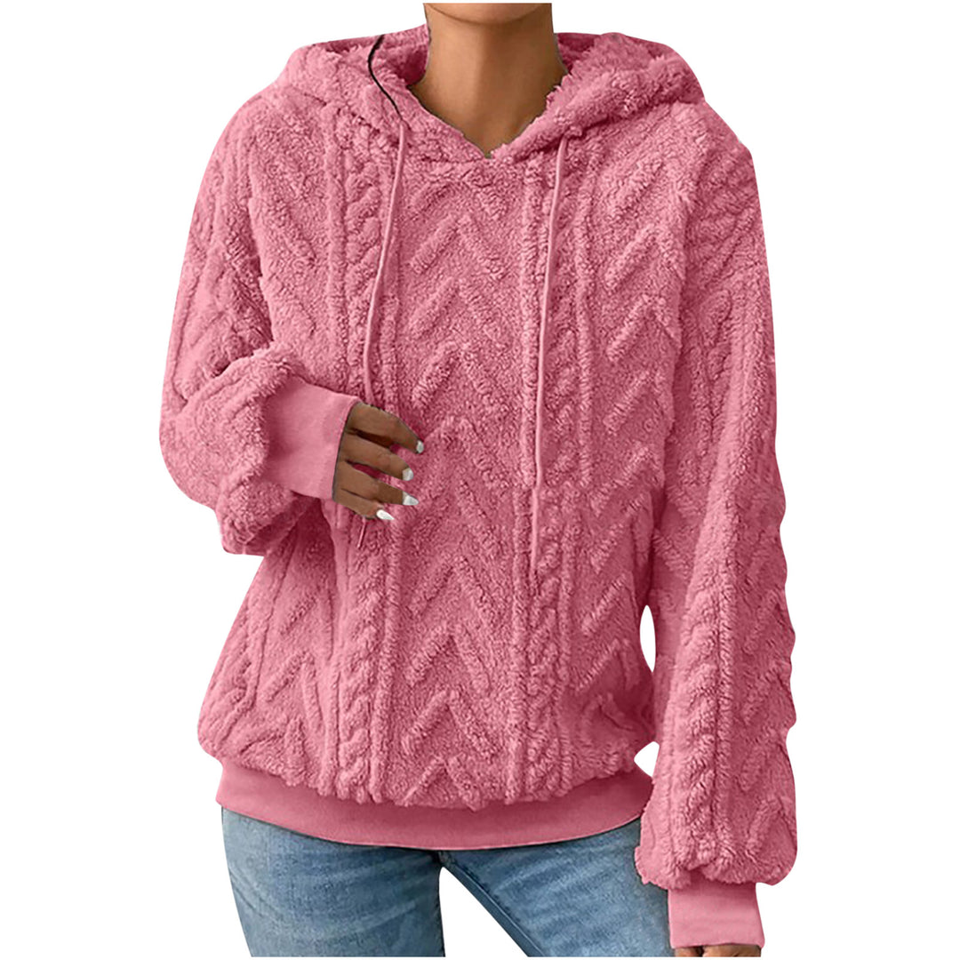 Damen nan kuscheliger Kapuzenpullover mit Zopfmuster Eingrifftaschen und Rippbündchen EB