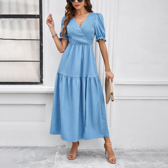 Damen Maxikleid mit hohem Schlitz und Puffärmeln EB