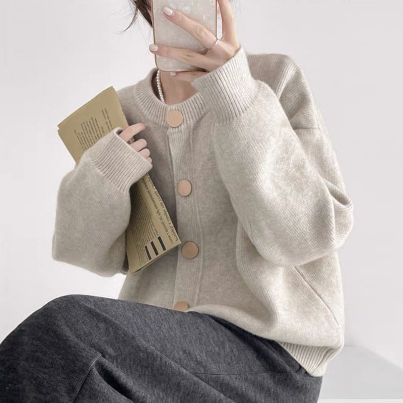 Damen Gemütlicher Strickcardigan mit Knopfdetail EB