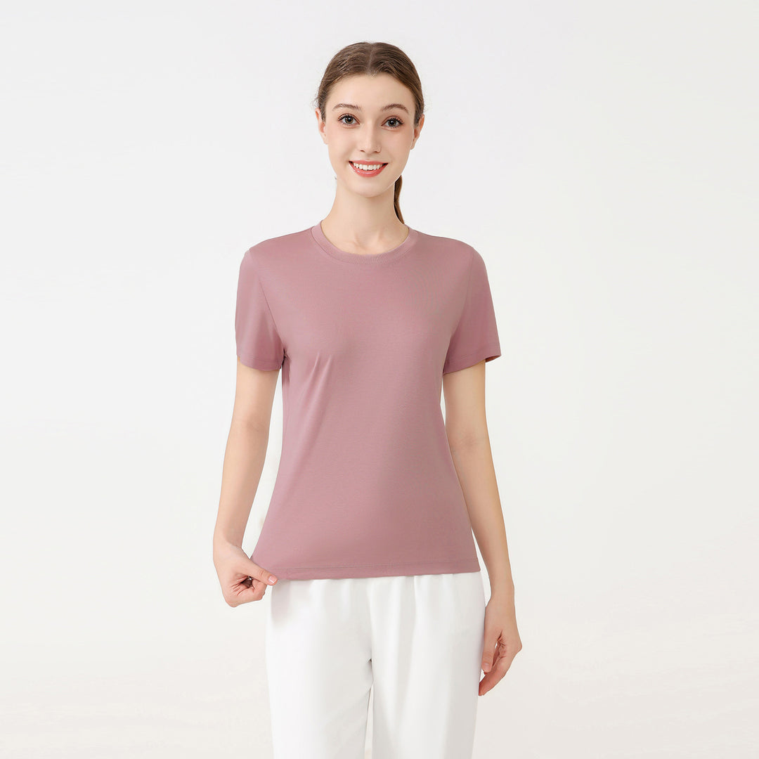 Damen klassisches Rundhals Baumwoll T-Shirt mit kurzem Arm und figurfreundlichem Schnitt EB
