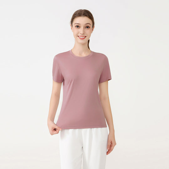 Damen klassisches Rundhals Baumwoll T-Shirt mit kurzem Arm und figurfreundlichem Schnitt EB