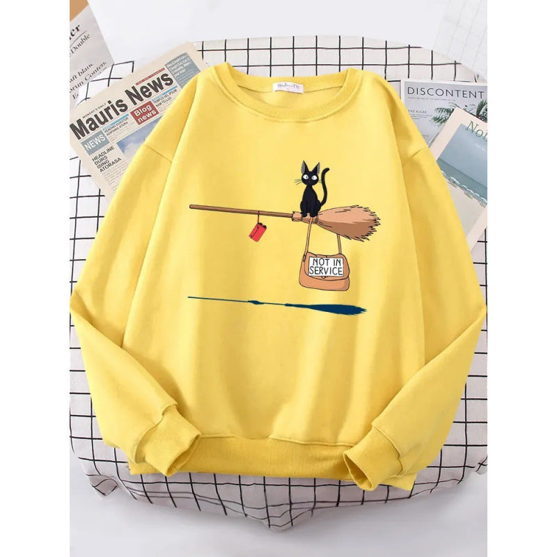 Damen Sweatshirt mit kreativem Katzenmotiv EB
