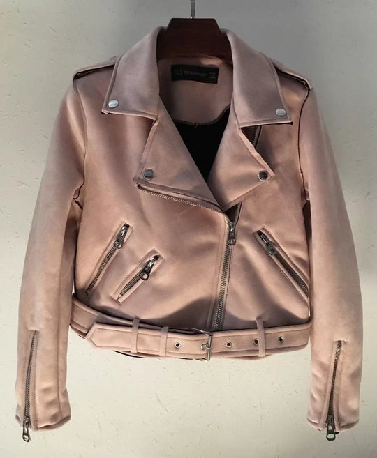 Damen Bikerjacke aus hochwertigem Wildlederimitat mit asymmetrischem Reißverschluss EB