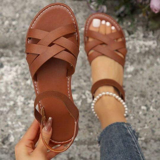 Damen Riemensandalen mit breiten, geflochtenen Riemen EB
