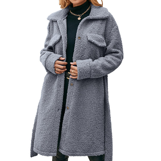 Damen Kuschelige Teddyjacke mit großzügigen Taschen und Knopfdetails EB