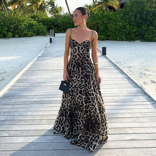 Damen Maxikleid mit figurbetontem Schnitt und floralem Leopardenmuster EB