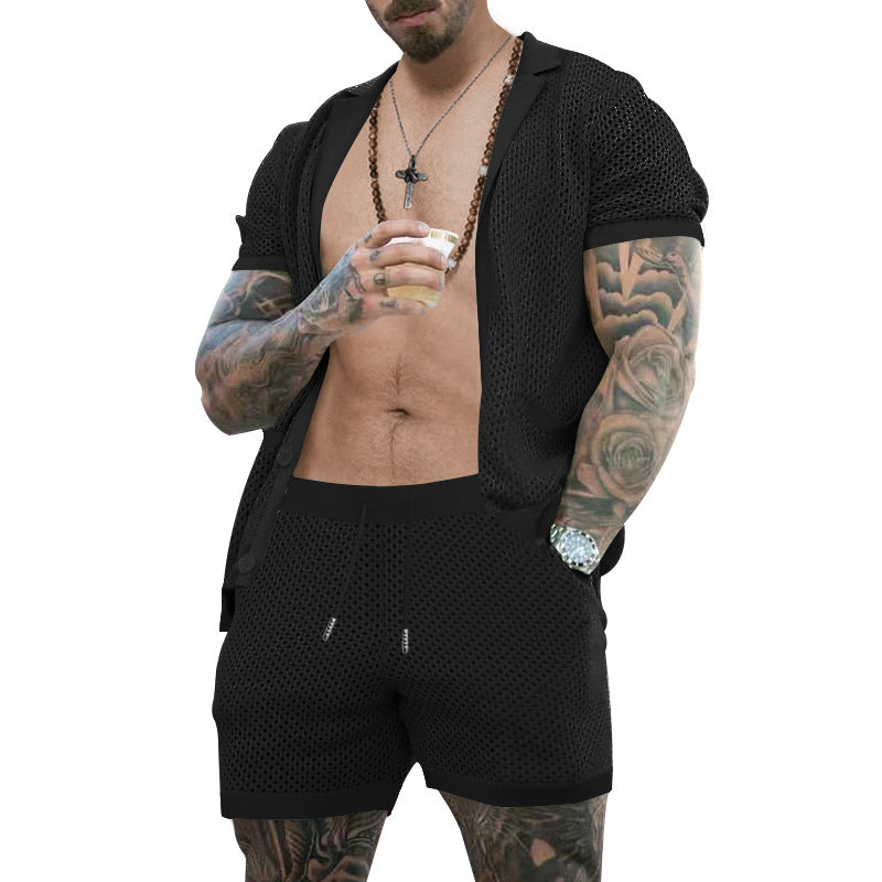 Herren atmungsaktives Künstler-Shorts-Set mit strukturiertem Design EB