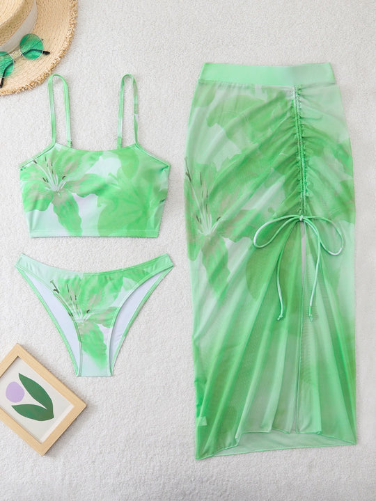 Damen Bikini-Set mit floralem Balconette-Oberteil und transparentem Wickelrock EB
