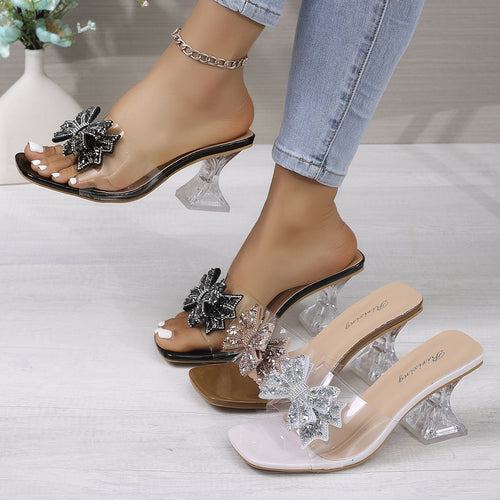 Damen elegante Sling-Sandalen mit glitzerndem Schleifen-Design EB