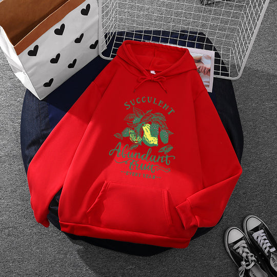 Damen nan Kapuzenpullover im Relaxed-Fit mit botanischer Frucht-Illustration und Kängurutasche EB