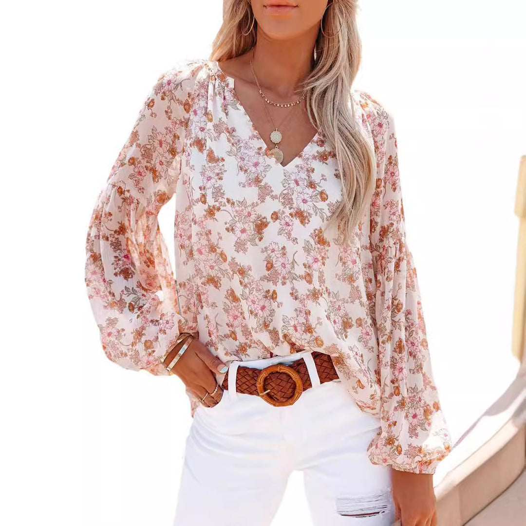 Damen Bluse mit floralen Mustern und luftigen Ärmeln EB