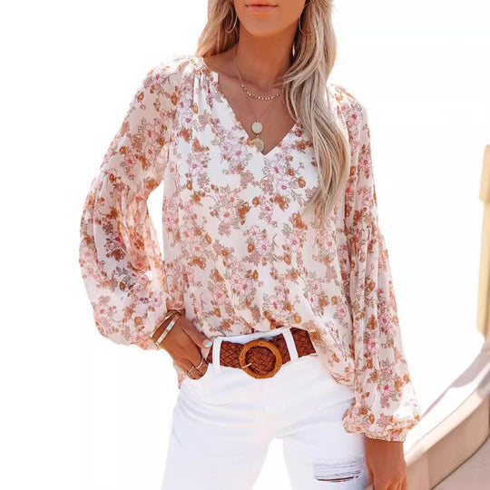 Damen Bluse mit floralen Mustern und luftigen Ärmeln EB