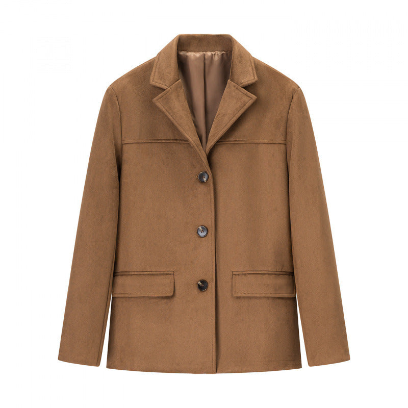 Damen klassische Blazerjacke aus weichem Material mit aufgesetzten Taschen EB