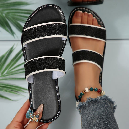 Damen Sportliche Sandalen mit Glitzerelementen und verstellbaren Riemen EB