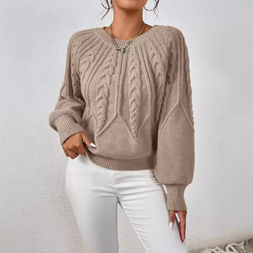 Damen Strickpullover mit Zopfmuster und weitem Schnitt EB