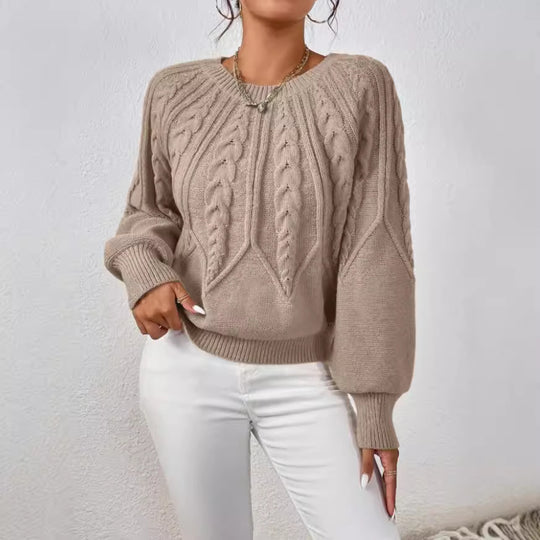 Damen Strickpullover mit Zopfmuster und weitem Schnitt EB