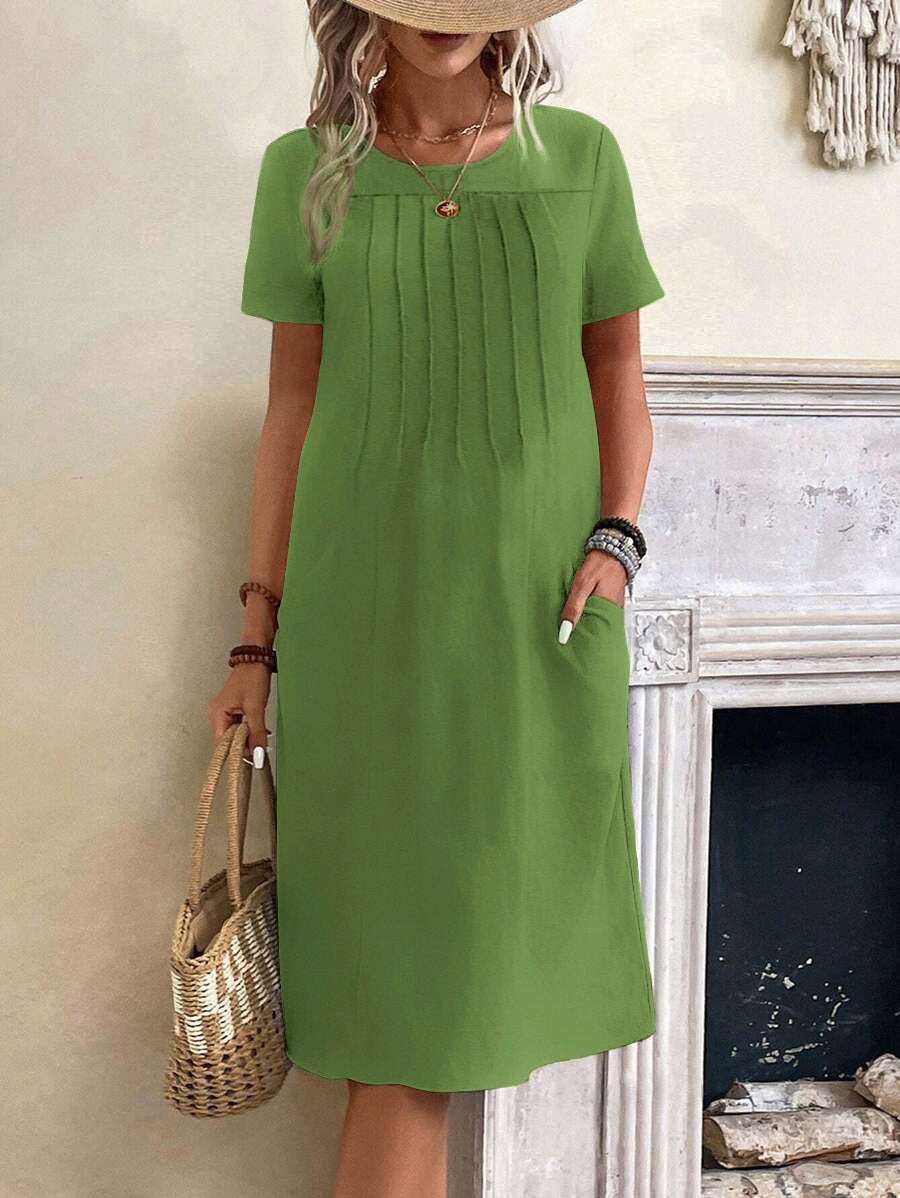 Damen lässiges Midi-Kleid mit Falten-Design und praktischen Taschen EB
