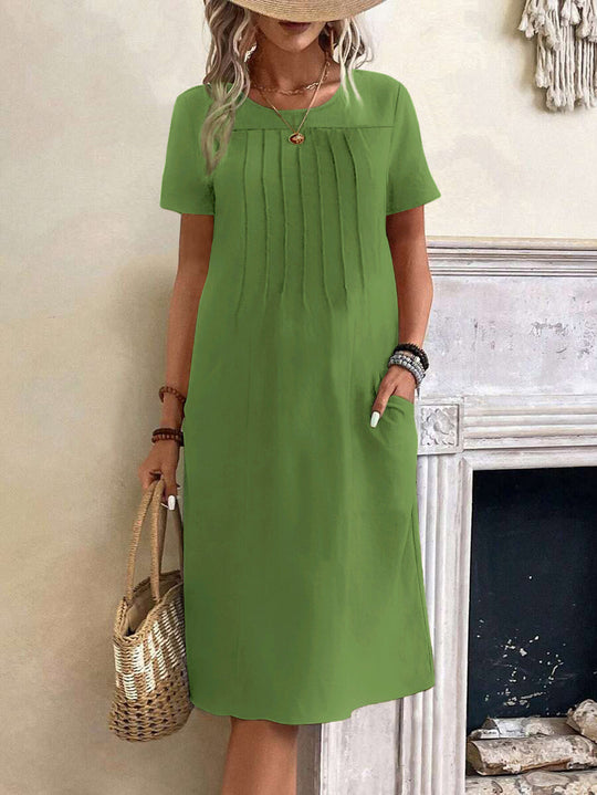 Damen lässiges Midi-Kleid mit Falten-Design und praktischen Taschen EB