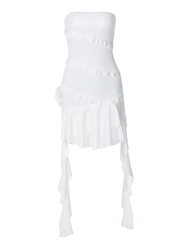 Damen Strapless Cocktailkleid mit Rüschendetails und asymmetrischem Saum EB