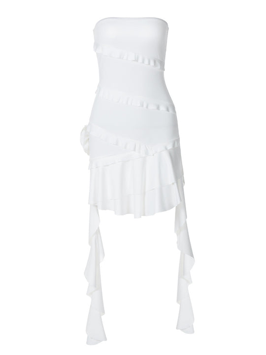 Damen Strapless Cocktailkleid mit Rüschendetails und asymmetrischem Saum EB