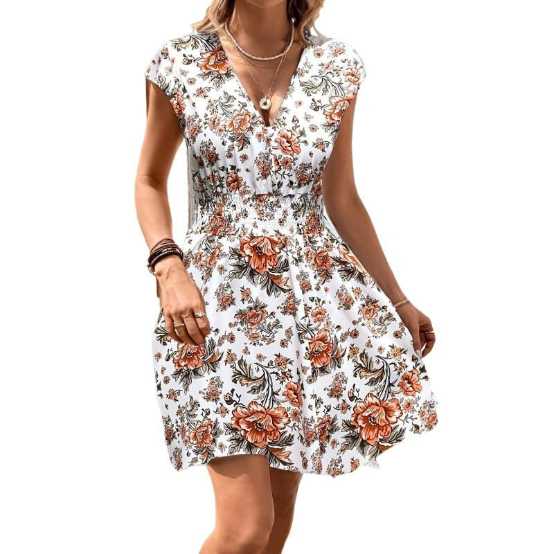 Damen Wickelkleid mit floralem Muster und elastischer Taille EB