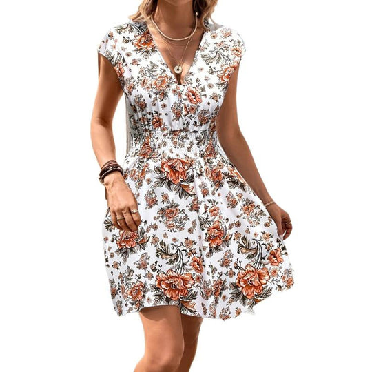 Damen Wickelkleid mit floralem Muster und elastischer Taille EB