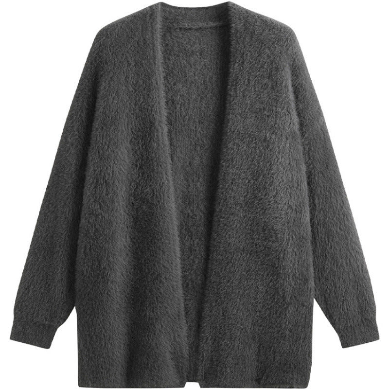 Damen oversized Strickjacke aus weichem Fleece mit offenem Schnitt EB
