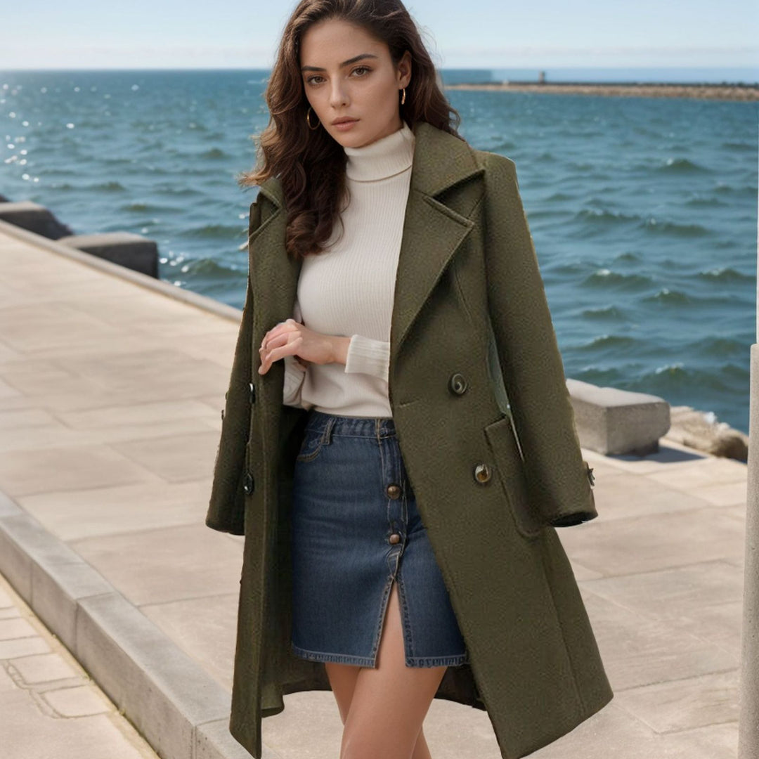 Damen modischer oversize Wolltrenchcoat mit doppelter Knopfleiste EB
