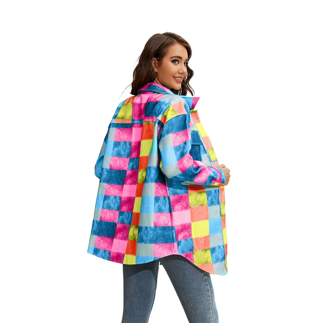 Damen Karierte Flanelljacke mit praktischen Taschen und oversize Schnitt EB