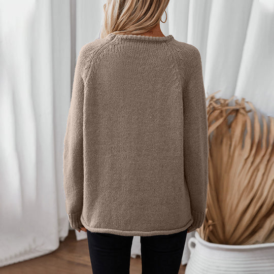 Damen gemütlicher Strickpullover mit weitem Schnitt und Rundhalsausschnitt EB