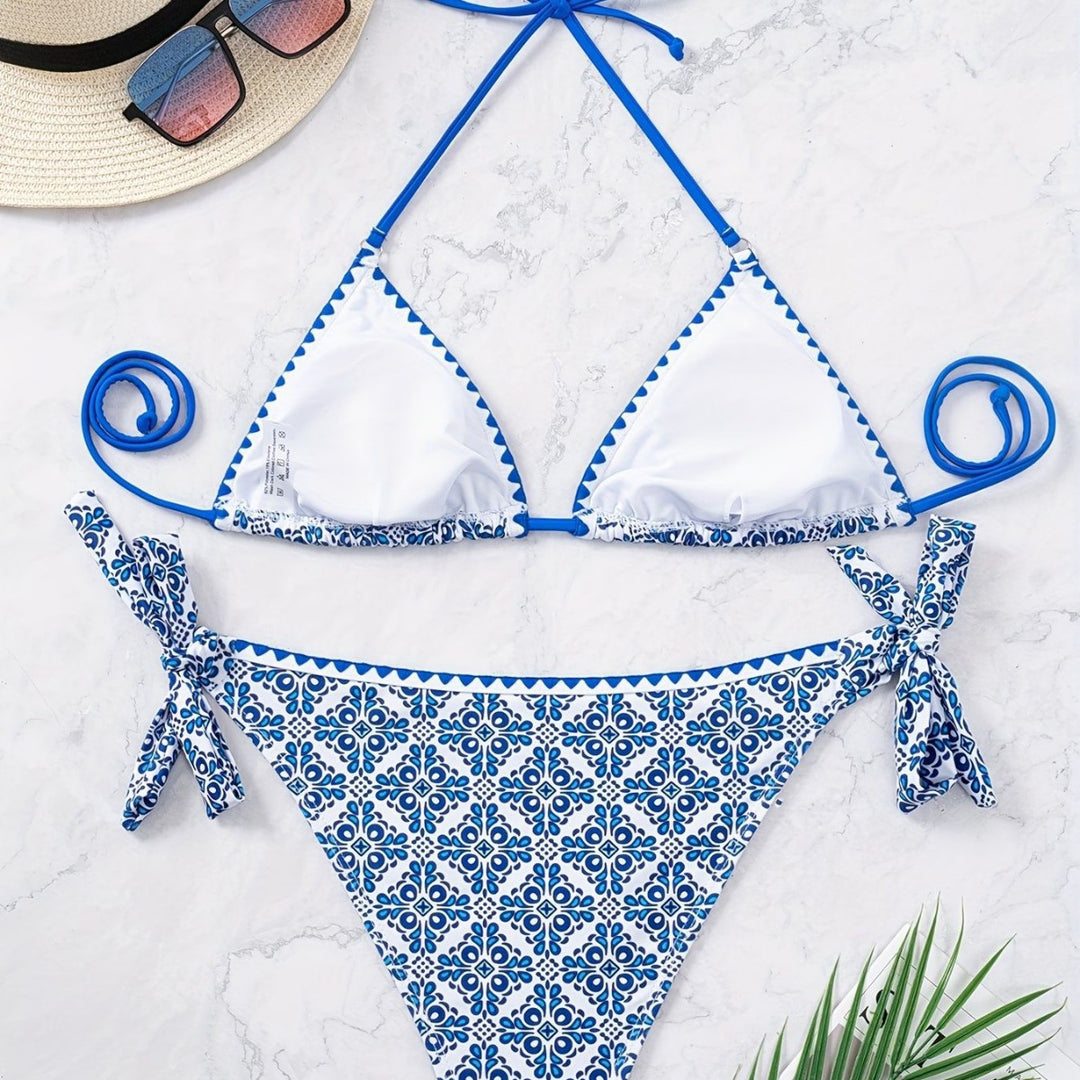Damen Triangel-Bikini mit verspieltem Knoten-Design EB