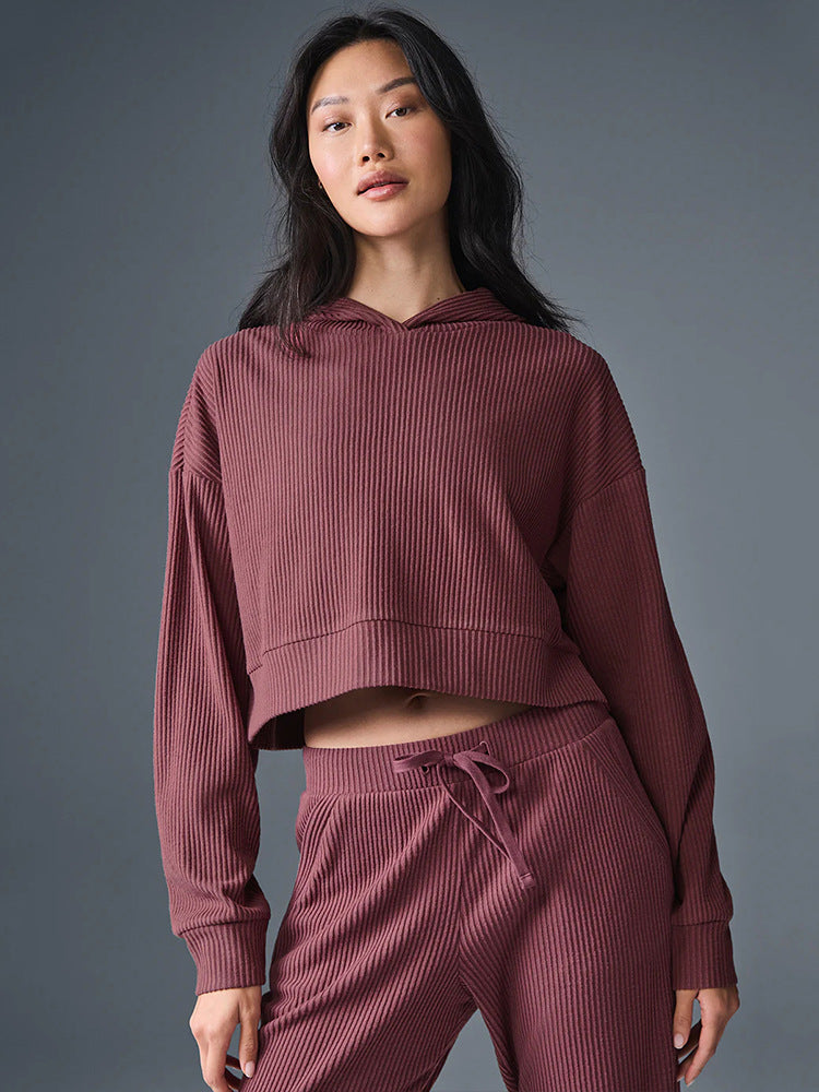 Damen entspanntes Crop-Sweatshirt und bequeme Jogginghose Set EB