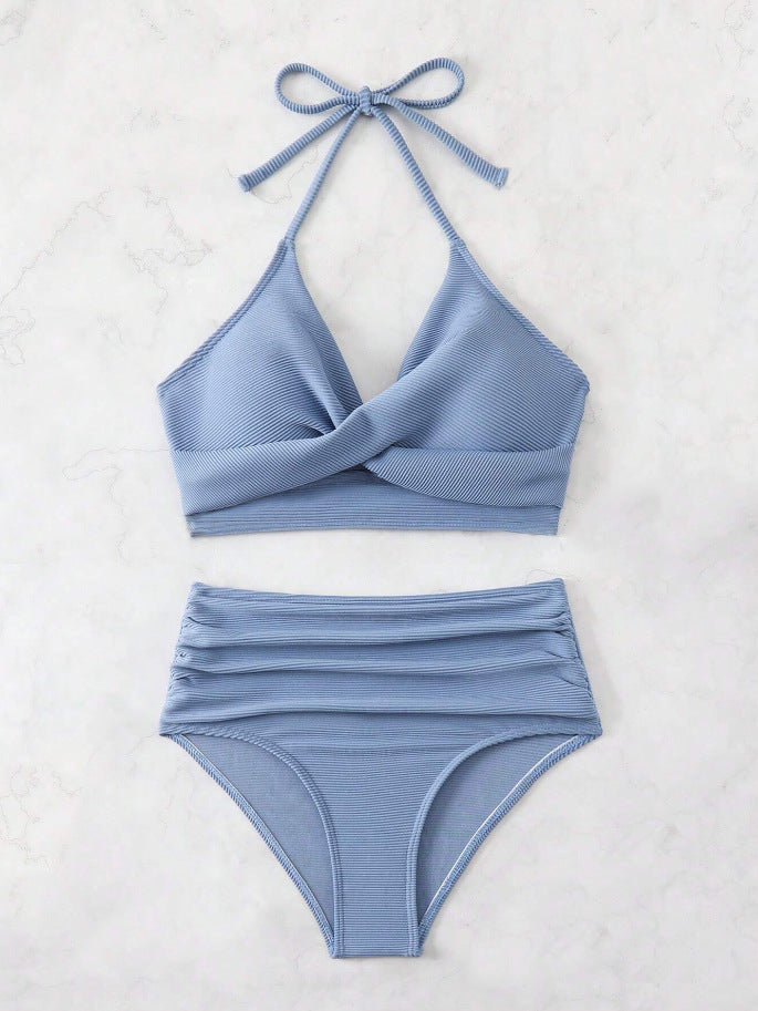 Damen Bikini-Set mit hohem Taillenbund und elegantem Wickeldesign EB