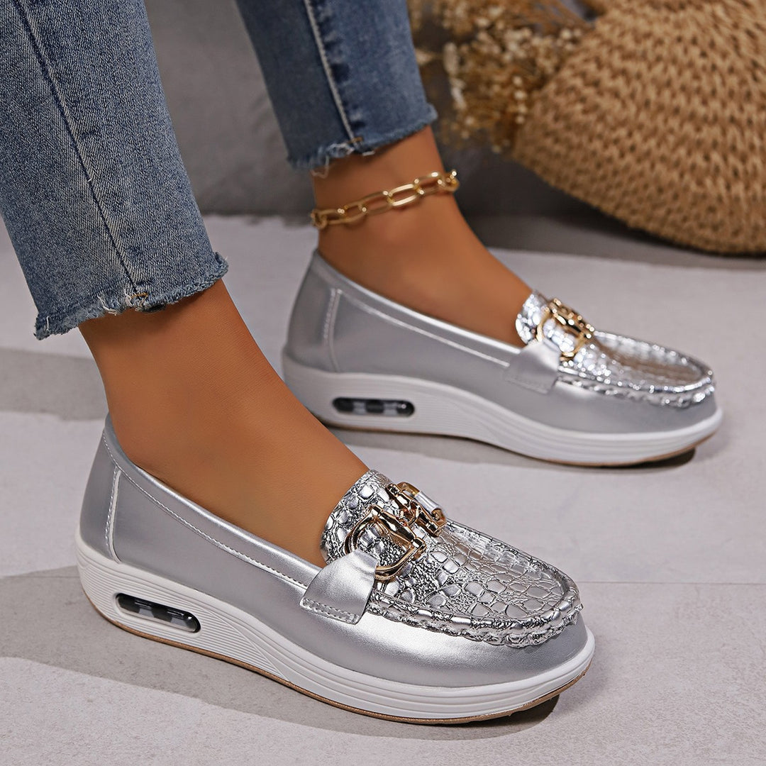 Damen  modische Plateau Loafer mit gepolstertem Luftkissenfußbett und Krokoprägung EB