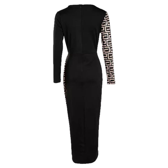 Damen Figurnahes Wickelkleid mit grafischem Muster und hohem Schlitz EB