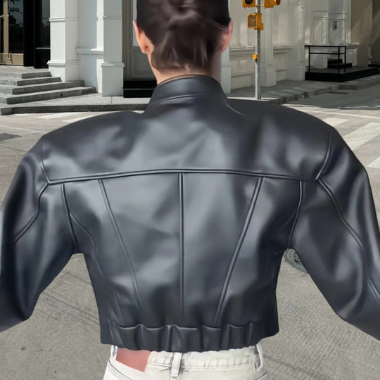 Damen moderne Kunstlederjacke mit elastischem Bund EB
