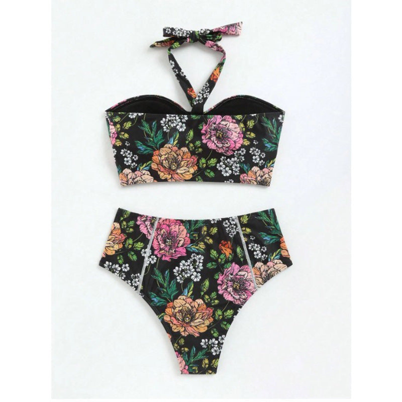 Damen Bikini-Set mit floralem Design und hoch geschnittenem Höschen EB