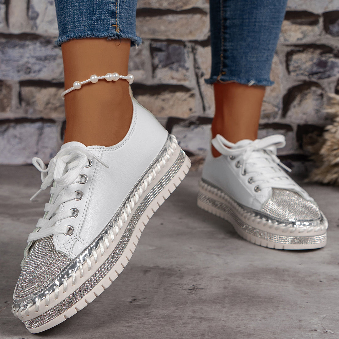 Damen Sneaker mit glitzerndem Material und robuster Sohle EB