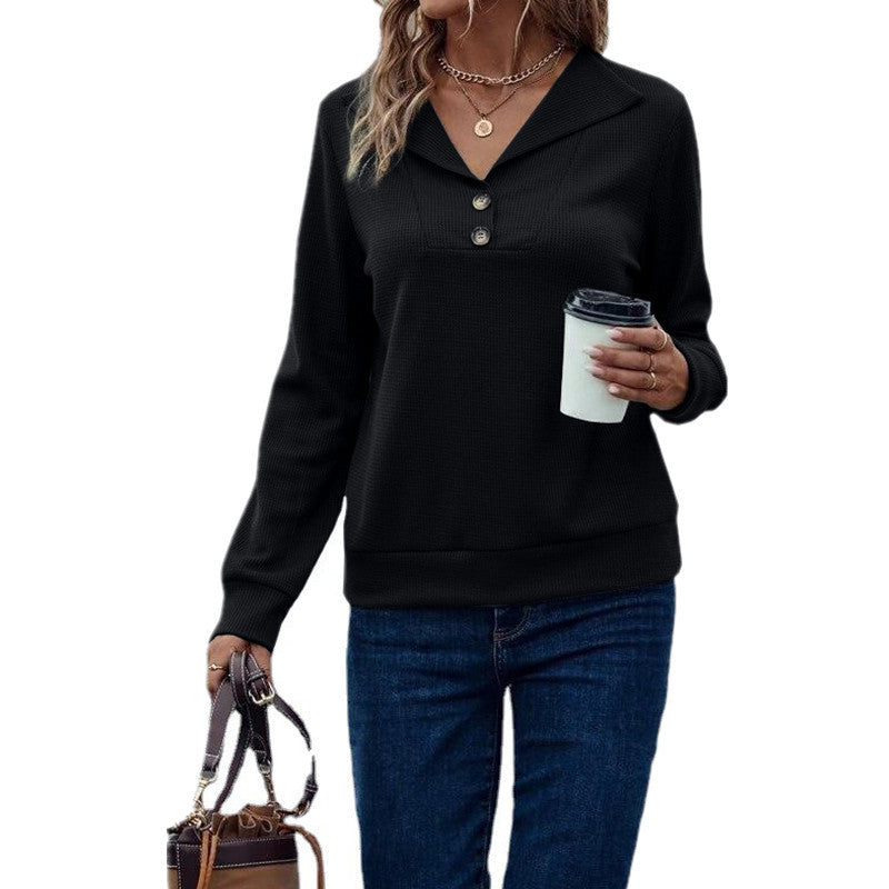 Damen Langarm-Pullover mit klassischem Kragen und modischen Knopfdetails EB