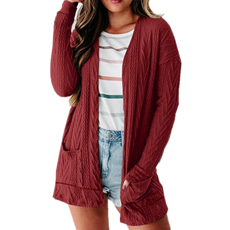 Damen luftige Strickjacke mit Taschen und modernem Design EB