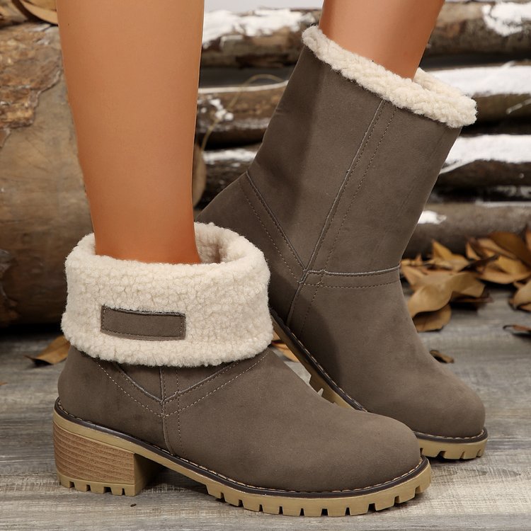 Damen warme Stiefeletten mit flauschigem Schafsfellkragen EB