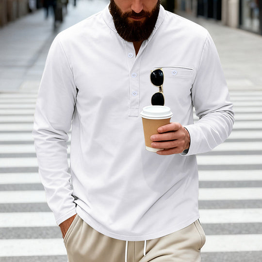 Herren nan lässiges Langarm-Henleyshirt aus Baumwollmischung mit Brusttasche EB