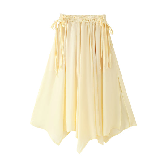 Damen plissierter Midi-Rock mit verstellbarem Bindeband EB