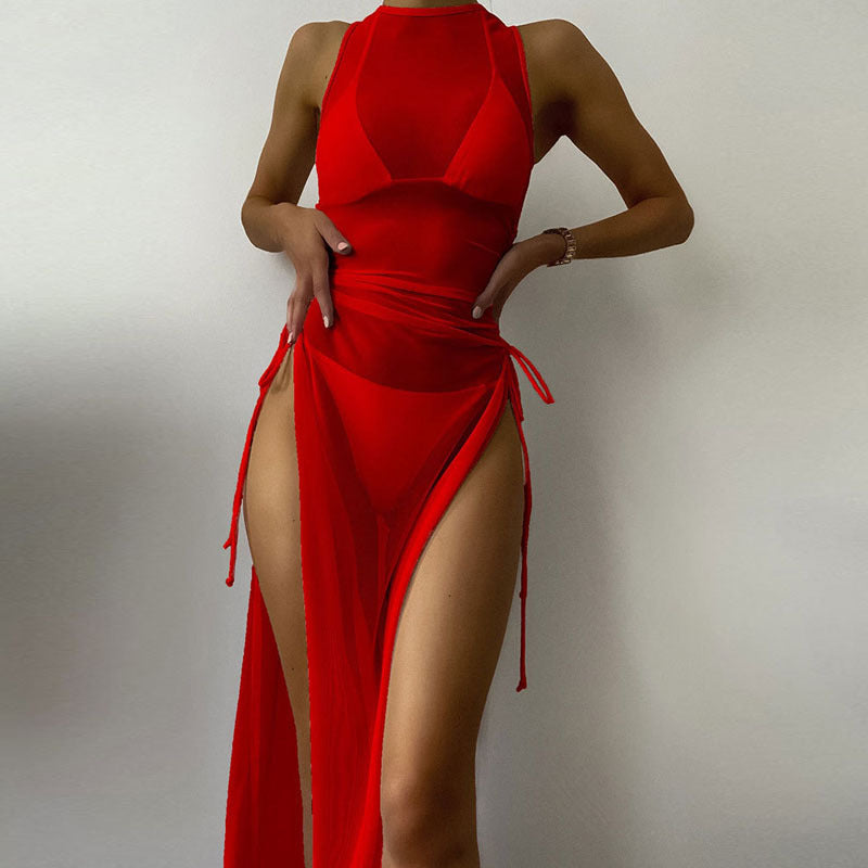 Damen Strandkleid mit verstellbaren Bändern und Raffungen EB