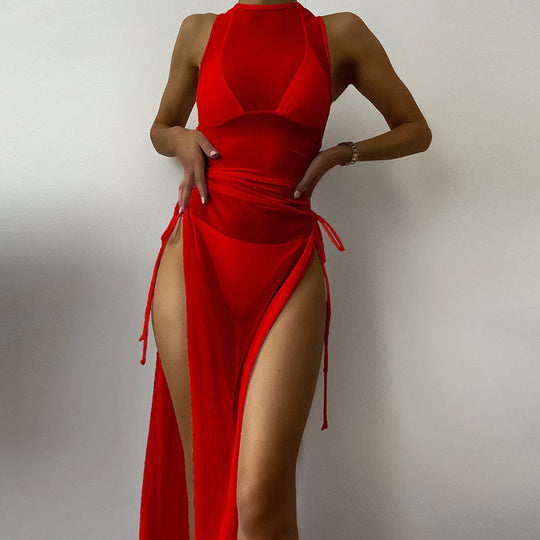 Damen Strandkleid mit verstellbaren Bändern und Raffungen EB