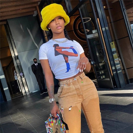 Damen Crop T-Shirt mit auffälligem Grafikdruck EB